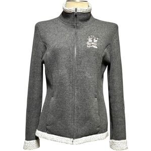 Disneyland Fleece Jacket Full Zip Mock Neck Mickey Minnie Mouse Hearts Gray Med